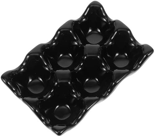 DOITOOL Bandeja Organizadora para Huevos de Cerámica Negra, Capacidad 6 Celdas, Soporte Multiusos para Huevos y Aperitivos, Apta para Refrigerador y Cocina Doméstica