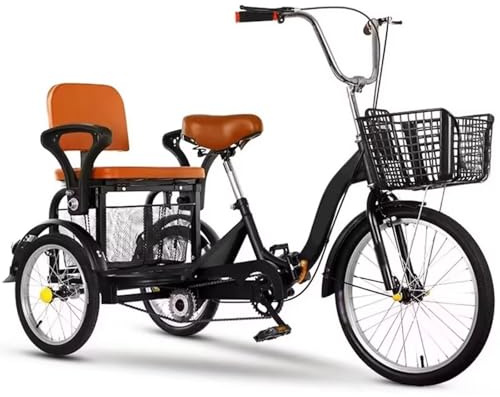 LSQXSS 16-Zoll-Dreirad für Erwachsene und Kinder, Outdoor-Cruiser-Bikes mit Beifahrersitz, faltbares Dreirad, Dreiräder mit großen Pedalen und aufblasbaren Rädern