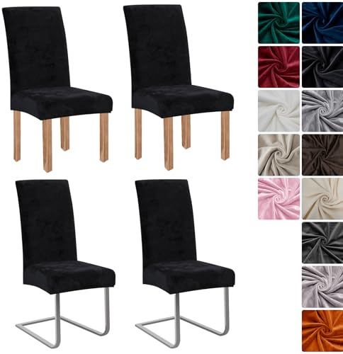 Stuhlhussen Samt 4er Set, Hussen Für Stühle, Stretch Stuhlbezug, Schwarz | Universell Stuhlhussen Schwingstühle, Waschbarer Stühle Schutz Für Esszimmer Küche Restaurant Hotel Bankett Hochzeit Party