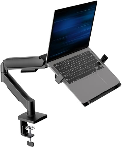 VIVO STAND-V001O-L Adjustable Laptop Mount, 10-15.6 inch, Black | Single Tension Arm, VESA Notebook Stand, C-clamp and Grommet Options, Universal for Desk