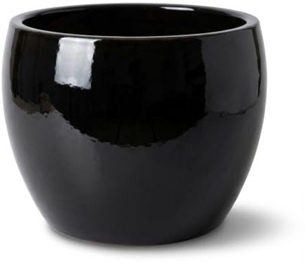 Provencelia Romulus Keramik Blumentopf Schwarz, Größe: M - Durchmesser: 42 cm x Höhe: 30 cm, frostbeständig, handgefertigt, mediterraner Übertopf für Garten Balkon Outdoor