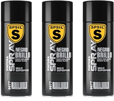 SPSIL Pintura Spray Brillante Negro Brillo(pack of 3) 200ml, Metal Secado RápidoPintura Profesional Interior Exterior, Aplicación Fácil en Madera Plástico, DIY Decoración Muebles Automóviles