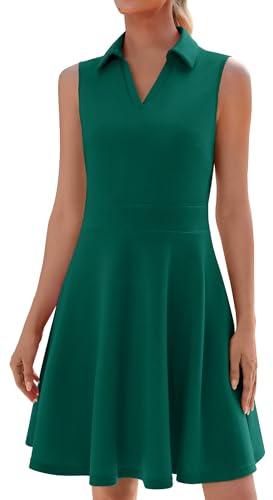 WEACZZY Cute Womens Dress V Neck Sleeveless Workout Dresses Polo Collared Athletic Dress with Pockets,Dark Green,Large