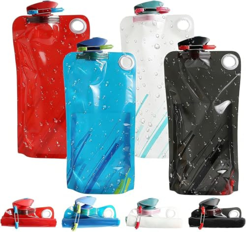 WFKKMEQ Foldable Water Bottle, 700ml Collapsible Stock Bottle, Soft Flexible Foldable Reusab Water Bottles for Gym Camping Cycling Outdoor Sports Hiking - 4 Pieces Hooded Cape
