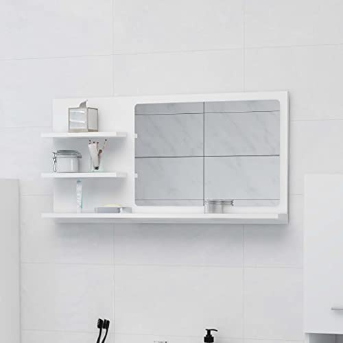 Mimdixy Armario para debajo del lavabo con espejo, armario de baño, espejo de baño, color blanco, 90 x 10,5 x 45 cm, material de madera, adecuado para baño, salón, comedor, cocina, fácil de montar