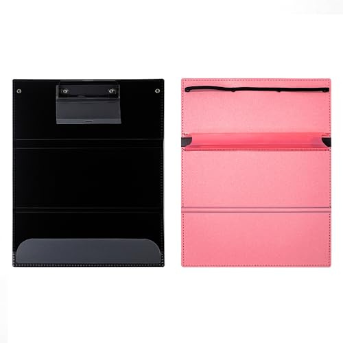 Dioche Presse-papiers pour Soins Infirmiers, Dossiers Pliables, Tableau d'écriture Portable – 3 Couches de Papier sécurisé – Idéal pour les Professionnels de la santé – Noir (PINK)