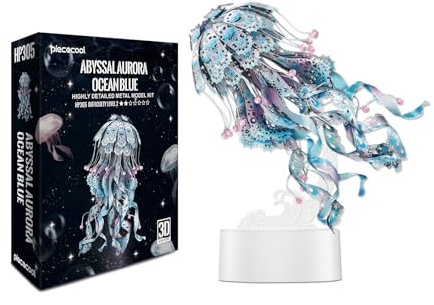 Piececool Puzzle 3D in metallo, lampada a medusa, kit per adulti, puzzle in metallo per adulti, con connettore di alimentazione, puzzle 3D in acciaio inox 430, 61 pezzi (blu, blu)