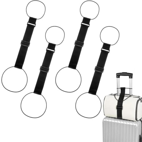 4 PCS Luggage Straps Bag Bungee, Adjustable Travel Packing Ties, Nylon Elastic Wrap Belts for Suitcases Rucksacks, Portable Travel Accessories(Black)