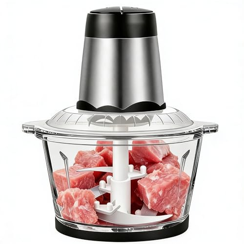 Generic 2L Food Processor with 4 Double Edge Blades, Stainless Steel Meat Grinder and Vegetable Chopper, 2 Speed Settings