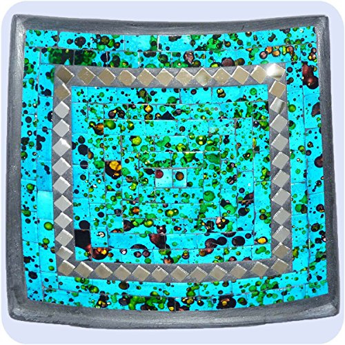 Simandra Mosaikschale Tonschale Glasschale Dekoschale Mosaik Kunsthandwerk Glassteine Deko Quadrat Spiegel groß Color Blau