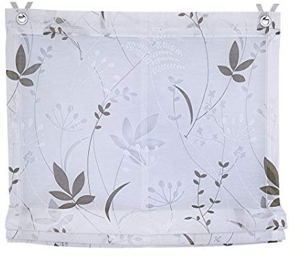 Raffrollo Ösenrollo Hakenrollo 100x140 weiß Blumen ohne Bohren Vorhang Gardine