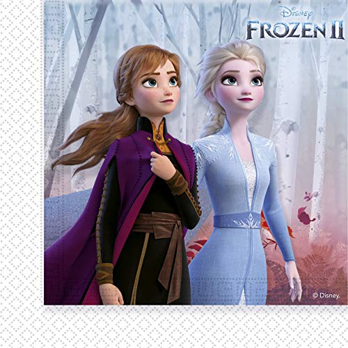 Procos 91128 - Papier-Servietten Frozen 2, 20 Stück, Größe 33 x 33 cm, 2-lagige Motiv-Servietten, Mundtuch, Party-Geschirr, Geburtstag, Mottoparty