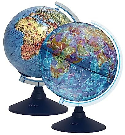 Exerz 21cm Illuminated Globe - Physical Map Daytime/Constellation Stars with lightup - Swivel Rotating World Globe (21cm New)
