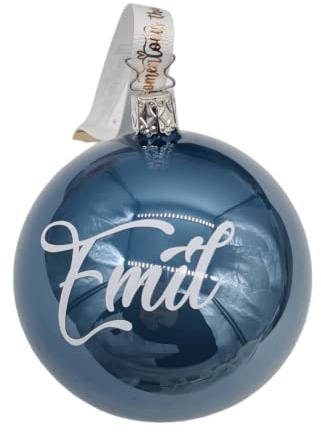 Personalisierte blaue Weihnachtskugel mit Namen in Silber | echtes mundgeblasenes Glas (Blau, Hope)