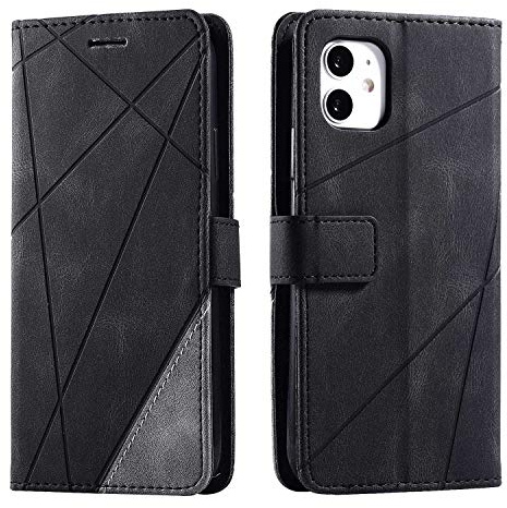 SONWO Hülle für iPhone 11, Premium Leder PU Handyhülle Flip Case Wallet Silikon Bumper Schutzhülle Klapphülle für iPhone 11, Schwarz