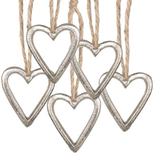 Logbuch-Verlag 5 Herzen mit Schnur Herzanhänger Liebe Silber aus Metall Give-Away Geschenkanhänger Valentinstag 5 cm