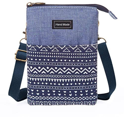 LassZone Small Crossbody Bag for Women Canvas Mobile Phone Bag Ladies National Pattern Handbags Girls Mini Shoulder Bags Wallet Purse Coin Pouch
