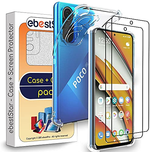 ebestStar - Funda para Xiaomi Poco F3 F3 5G, Mi 11i, Carcasa Silicona Transparente, Capa Protectora TPU Antigolpes, Bordes Reforzados, Transparente + Cristal Templado x2