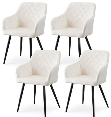 CLIPOP Esszimmerstühle 4er Set, Küchenstühle Beige Samtstoff stühle Polsterstühle mit Armlehne Metallbeine Polstersessel Stühle für Esszimmer Küche (4, Samt Beige)