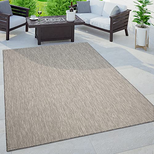 Paco Home Matta För Inomhus Och Utomhus Terrass Balkong Matta Kök Modernt Boho Enfärgad Melerade, Storlek:120x160 cm, Färg:Grå