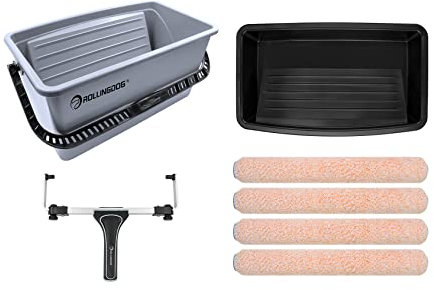 ROLLINGDOG Grand Rouleau Peinture XXL – Seau de 7 pièces Comprenant des Manchons de Rouleau de Peinture en Microfibre (Lot de 4), Un Cadre de Rouleau de Peinture, Une Sabot et Un Plateau