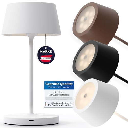 charlique® LED Akku Tischleuchte - kabellos, weiß 24 cm, dimmbar, Aluminium