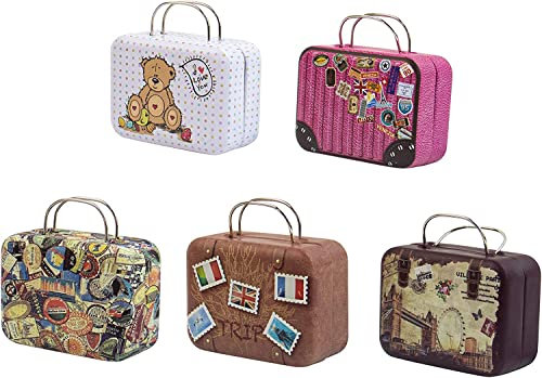 ANUBE 5 Stück kleine kleine Eisen-Vintage-Blechbox tragbare Koffer dekorative Aufbewahrungsboxen Hangbag