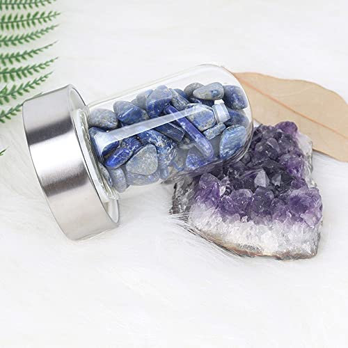 Natural Crystal Water Bottle Reusable Gem Water Bottle Crystal Energy Elixir Infused Water Bottle Quartz Crystal Wand Point Reiki Healing Crystal Glass Bottle 550Ml/18Oz ( Color : Lapis lazuli )