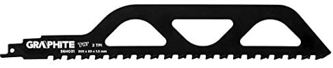 GRAPHITE Säbelsägeblatt, HM, 305 x 50 x 1,5 mm, 2TPI, Zahnteilung 12,7 mm. Verwendung: für mittelgroße Ziegel (bis 215 mm - Poroton, Faserzement, Porenbeton, roter Ziegel)