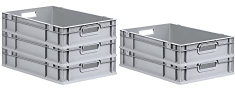 PROREGAL SparSet 5x Eurobox NextGen Grip | HxBxT 12x40x60cm | 23 Liter | Griffe offen | Grau | Eurobehälter, Transportbox, Transportbehälter, Stapelbehälter