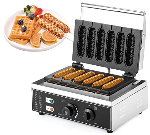 LANUEVA Commercial Waffle Corn Dog Maker, 0-300℃ Non-Stick Waffle Stick Maker Hot Dog Presser Maker with Removable Tray(6 PCS, Recipe Included), 110V