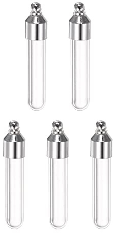 sourcing map 5pcs Nom sur Riz Verre Fiole Pendentif 6mm Grandeur Ronde Bas Tube Forme Vis Capuchon Pendentif Clair Fiole Collier Suspendu Souhait Bouteilles pour Liquide Sable Cendres