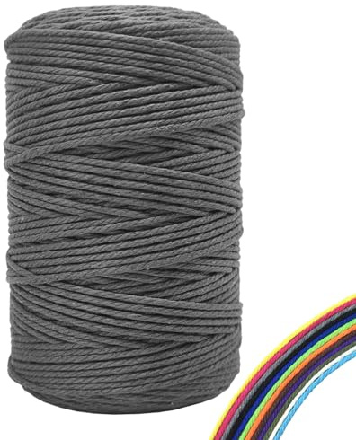 Filato macramè, 3 mm x 300 m, filato di cotone premium per fai da te (grigio)