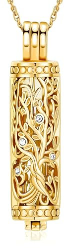 QGJNSGC Collier urne pour cendres pour homme et femme - Arbre de vie cylindrique - Bijou funéraire - Pendentif funéraire - Cadeau pour cendres, Acier inoxydable
