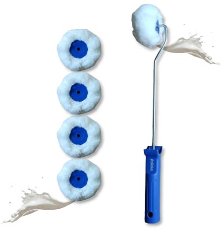 Rullo angolare professionale con rullo angolare + rulli di ricambio per pittori – Applicazione del colore in angoli, bordi e spazi ristretti... (staffa + 5 rotoli)