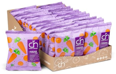 Crispy Natural Zanahoria Chips con Sabor Tailandés 24x18g. Chips de Verduras Deshidratadas Naturales, Snack Saludable, Sin Azúcares Añadidos, Sin Gluten, Fuente de Fibra.
