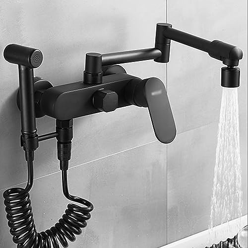 Küchenarmatur, Wandmontage, Wand-Küchenarmaturen mit Brause, 360 ° drehbarer Auslauf, Küchenspüle, Wasserhahn, Küchenarmatur, Schwarz, Dual-Modus Made in China