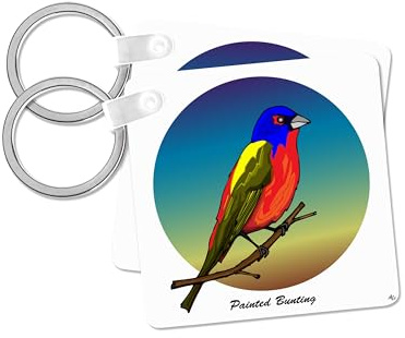 3dRose, BIRDS painted bunting 2 on white, set of 6 Key Chains