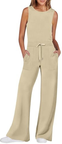 RMBLYfeiye Festliche Kleidung Damen Latzhose Arbeitshose Stoffhose Schwarz Einfarbiges Rundhals Ärmelloser Jumpsuit Lang Tunnelzug Overall Mit Taschen Relaxo