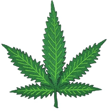 Hanfblatt Grün Cannabis Blatt Gestickt Aufnäher zum aufbügeln oder aufnähen Bügelbild Aufbügler für Kleidung gestickter Bügelpatch Applikation Patch Größe 8,5 x 9,0 cm