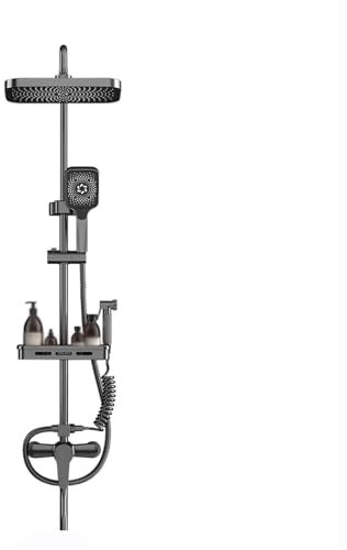 BiaoTeng Colonne De Douche Fixation Murale Réglable, Multifonction, Réglable en Hauteur, Colonne Douchette Douche Avec De Robinet Salle De Bain gris