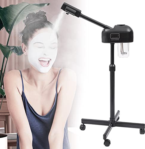 Professionelle Gesichtsdampfer Nano-Ionen und Ozon Bedampfer, Heiße Dampfgerät mit Warme Nebel, mit LCD-Bildschirm, Höhe Einstellbar, für Salon Zuhause Spa, Hautalterung Ermäßigen, Schwarz