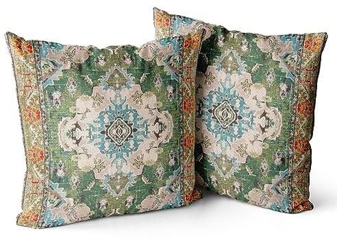 Snylcce 2er Set Boho Kissenbezüge Dekokissen 40 x 40 Samt Soft Kissenbezug Böhmischer Retro Ethno Dekorative Kissenhülle Zierkissenbezüge für Sofa Schlafzimmer Wohnzimmer Zuhause Dekoration Grün
