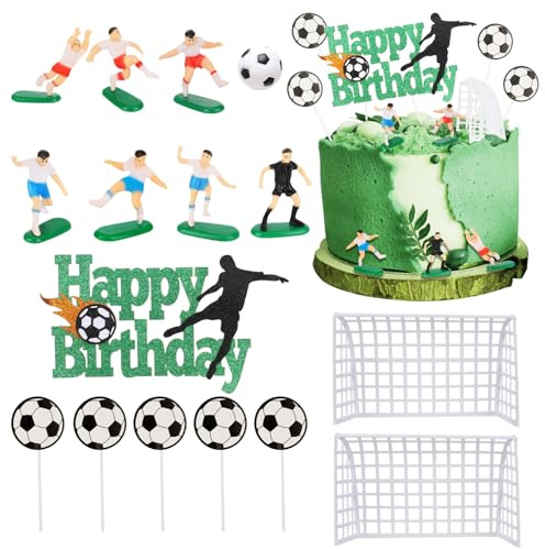 Tortendeko 16 Stück Fußball Kuchen Deko, Tortenaufleger Fussball Deko | Tortendeko Kinder Fußball Kuchendeko Cake Topper Geburtstag für Junge Geburtstag Party (style 1)