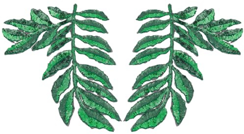 FINGERINSPIRE 1 Paar Blätter Pailletten Patches Zum Aufnähen Bestickte Applikationen Frühlingsgrüne Blätterform Polyester Blätter Applikationspatch Zum Aufnähen DIY Bastelpatches Für Kleidung Dekor
