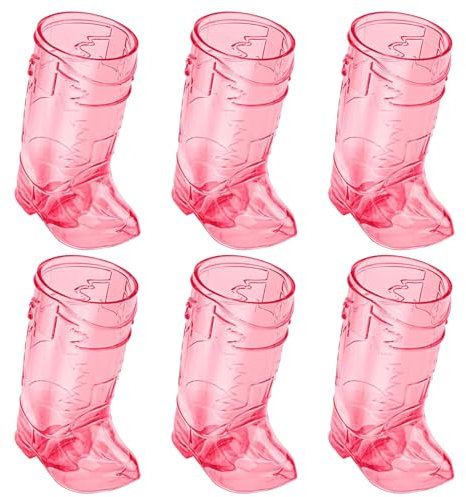 Toyhood 6Pcs Mini Cute Cowboy Boot Shot Glasses, 1oz Plastic Western Cowboy Mini Beer Mugs, Reusable Cowboy Boot Cups, for Cowboy Bachelorette Theme Party Supplies Wedding Decorations (Pink)
