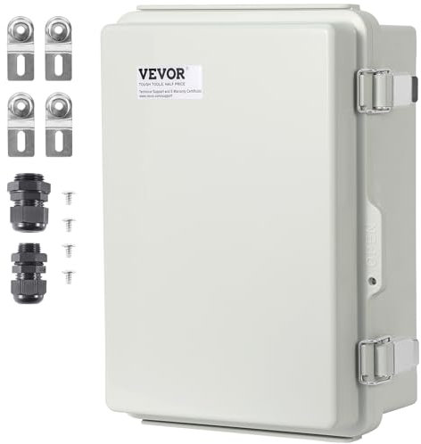 VEVOR Outdoor Junction Box, 11.81 x 7.87 x 7.08 in, ABS Plastic Enclosure With Hinged Cover Stainless Steel Latch, IP67 Dustproof Waterproof for Electrical Projects
