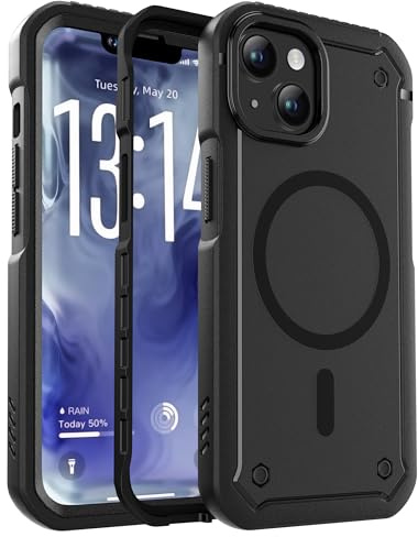 ORETECH Magnetic for iPhone 13 Case - 25FT Drop Proof, Matte Black | 2x 9H Screen Protectors. MagSafe Compatible. Mil-Grade Protection. 360° Rugged Armour.