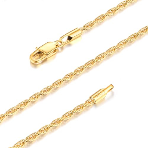 Andsion 18K Gold Plated Chain Necklace for Women, Gold Plated Necklace Chain for Women, 2.5mm Dainty Non Tarnish & Hypoallergenic Rope Chain Women's Chain Necklaces 20 Inch