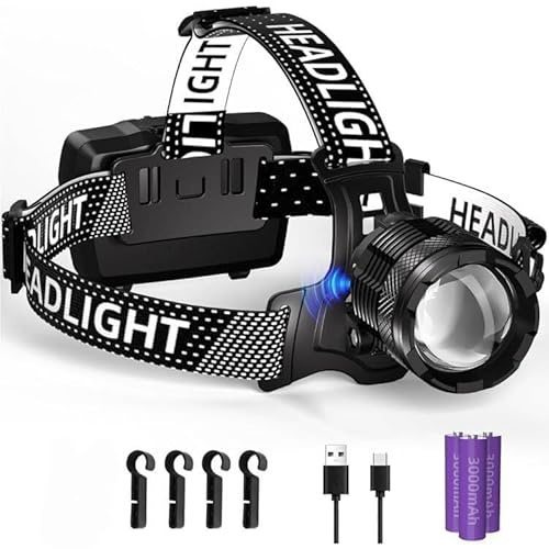 SENDALE Torcia Frontale LED Ricaricabile,Lampada Frontale 100000 Lumen 3 Modalità con Sensore,9000mAh IP65 Impermeabile Lampada a Testa Regolabile per Corsa Outdoor Campeggio